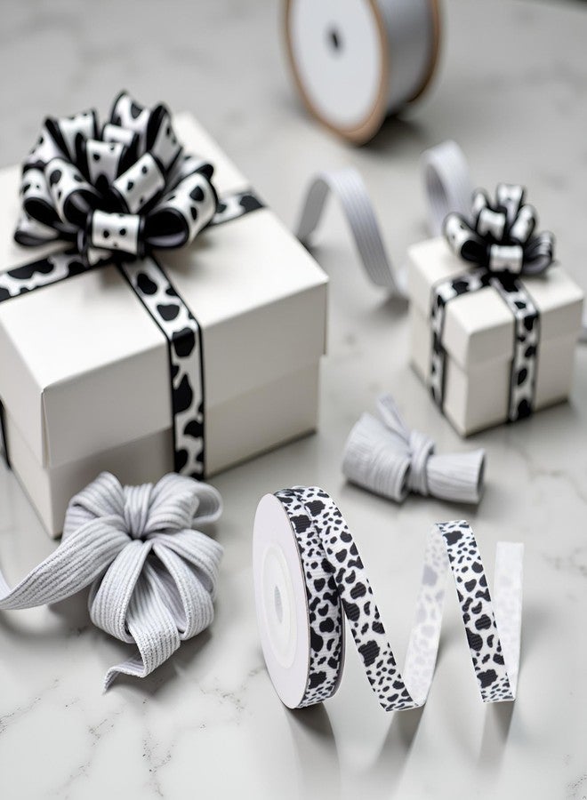 Tnyvm 2 Roll 20 Yards 1 cm Animal Print Grosgrain Ribbon Cow Craft White Black Ribbon Fabric Gift Wrapping for Gift Wrapping Bow Making Gift Wrap Ribbons - Image 5